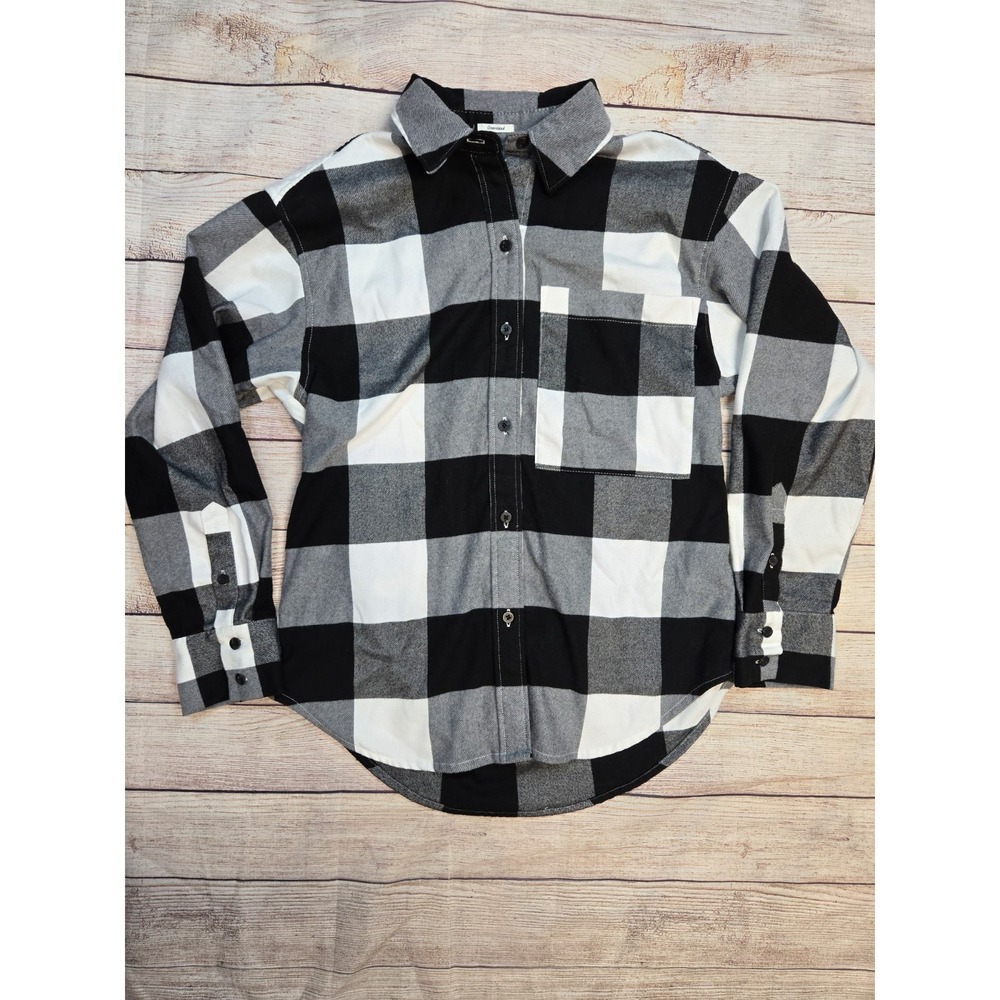 Women's Abercrombie & Fitch White And Black Buffalo Plaid Button Down Shirt XS